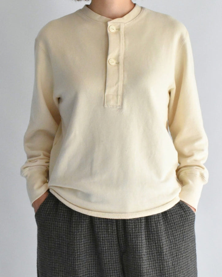 Recycle/Organic Henley Neck Sweatshirt in Ivory