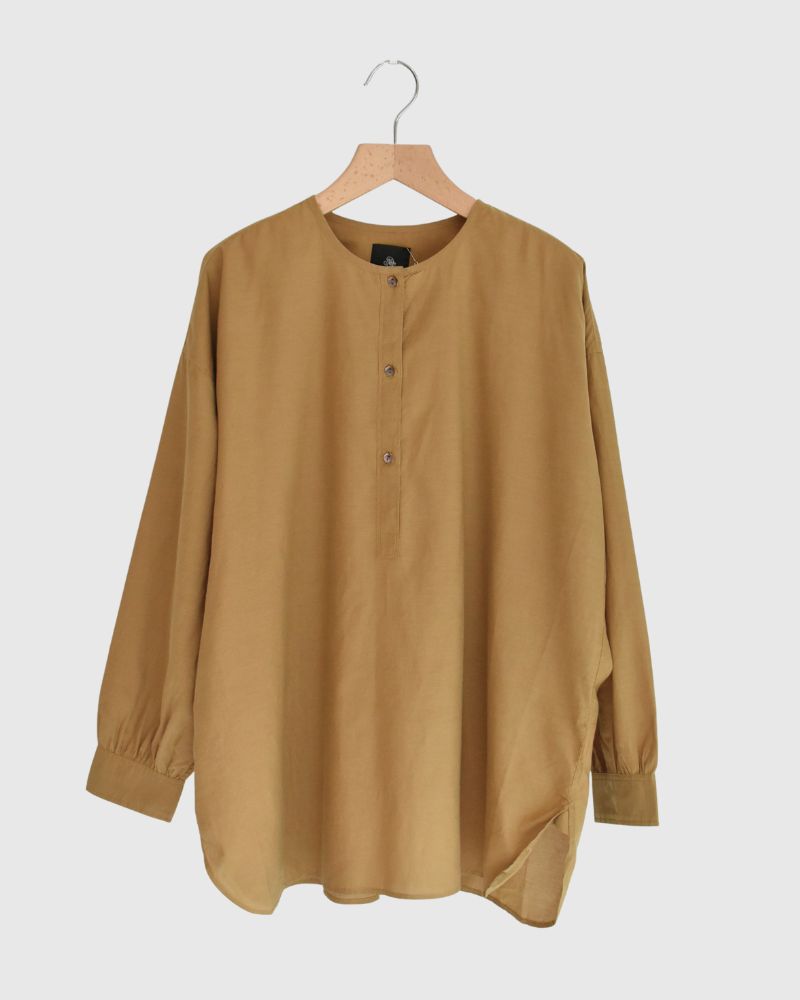 BANGALORE COTTON/SILK PLAIN PULLOVER SHIRT in MustardYellow