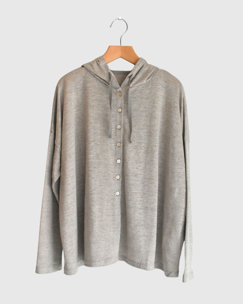 Linen Hooded Cardigan in Natural