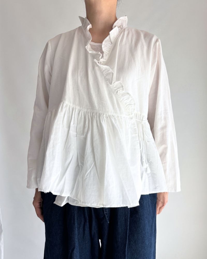 TWILL COTTON KHADI PLAIN (WASH) FRILL CACHE COEUR in White