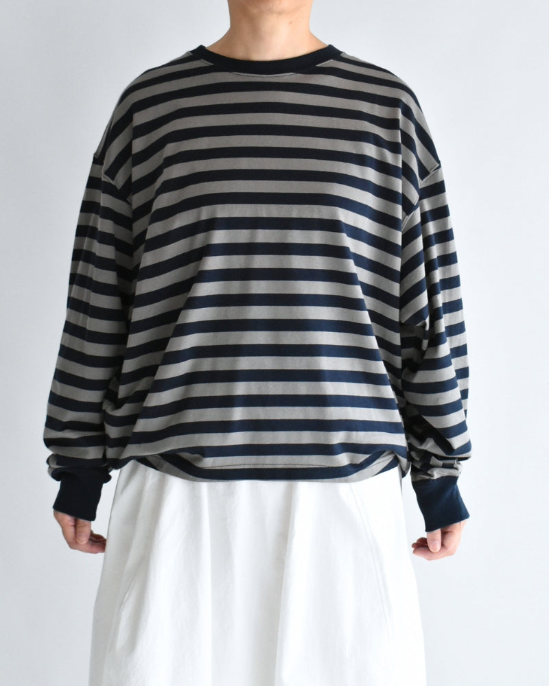 Tuck Cocoon T-Shirt in Gray/Navy Border
