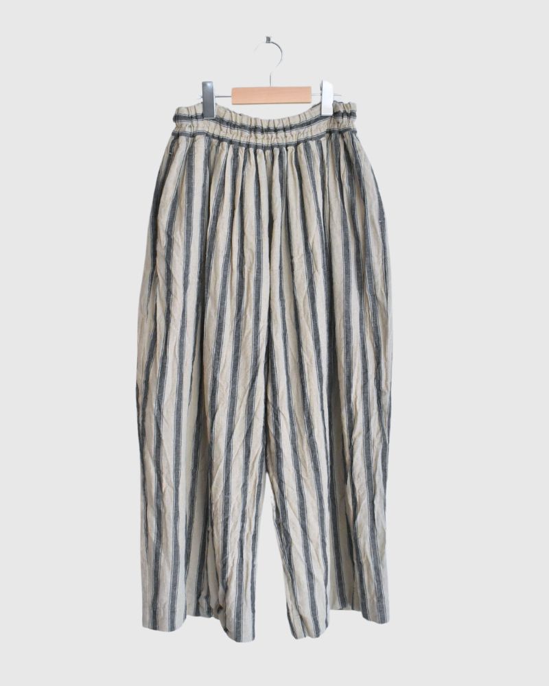 Linen Cotton Stripe Pants in Natural/Indigo