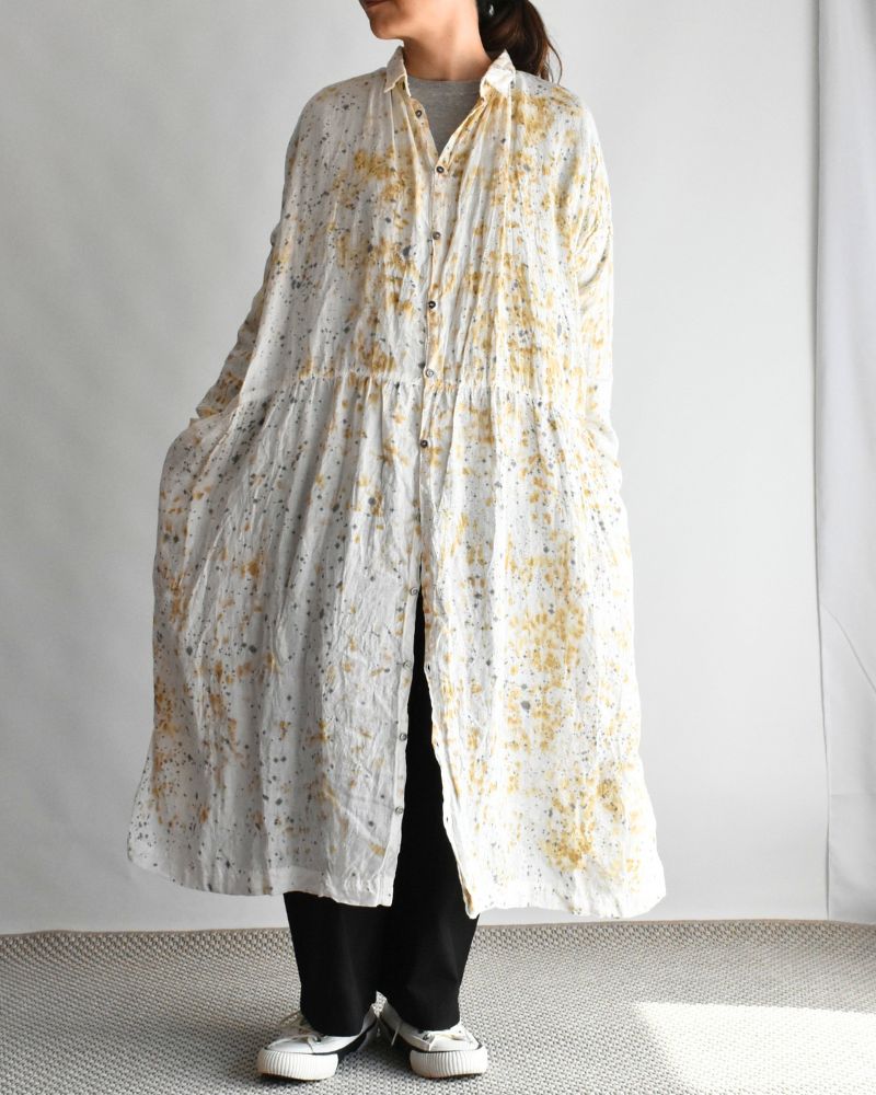 CATECHU×SHIBUKI×SUMI LINEN HAND DYE DRESS in SumiMarble