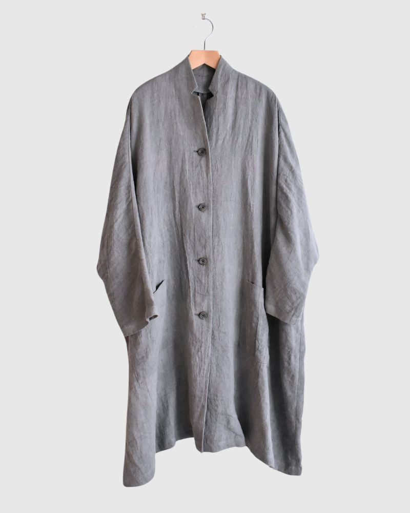 Linen Hemp Dolman Coat in Sumi