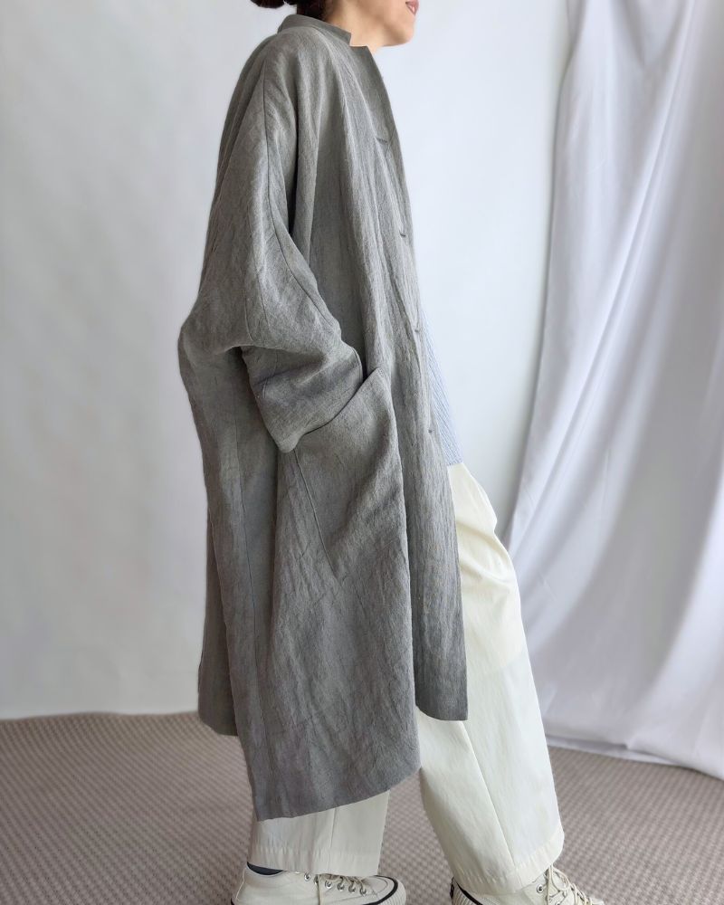 Linen Hemp Dolman Coat in Sumi