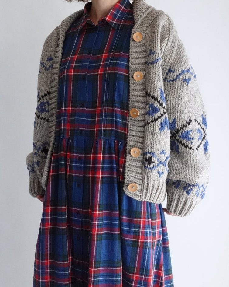 Wool Hand Knit Cardigan in Gray