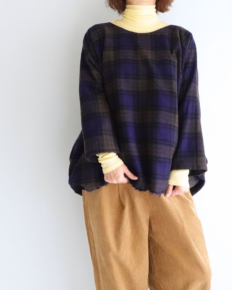 Wool Gauze Voile Reversible Top in Navy/Brown