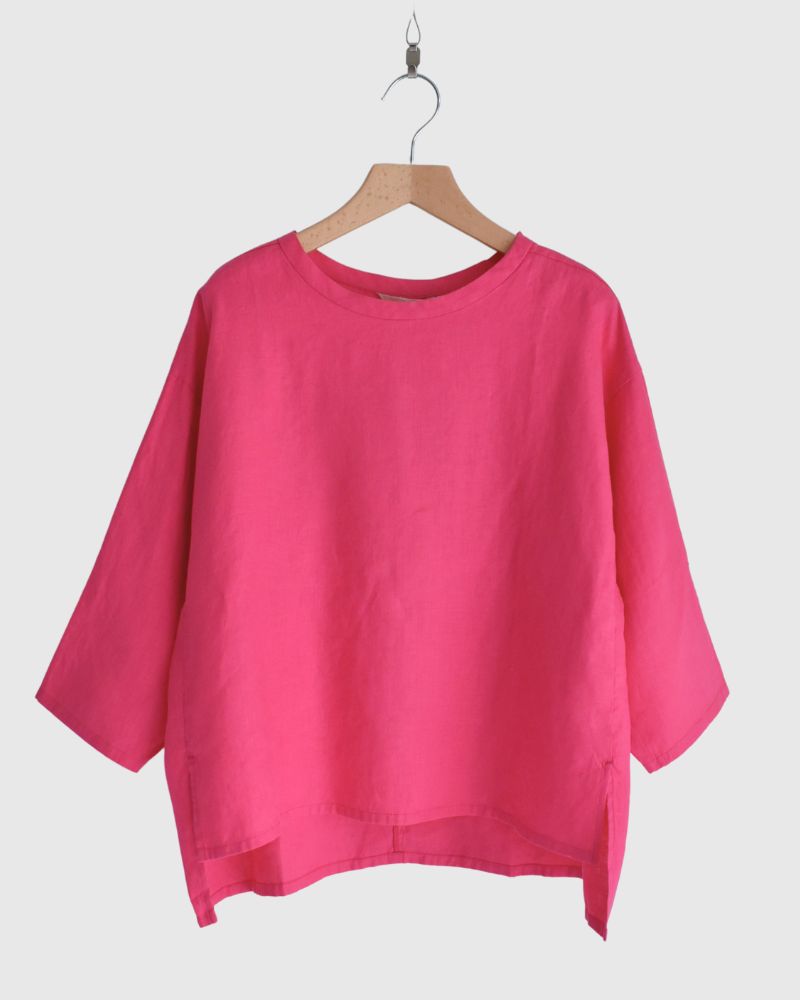 Color linen pullover in Pink