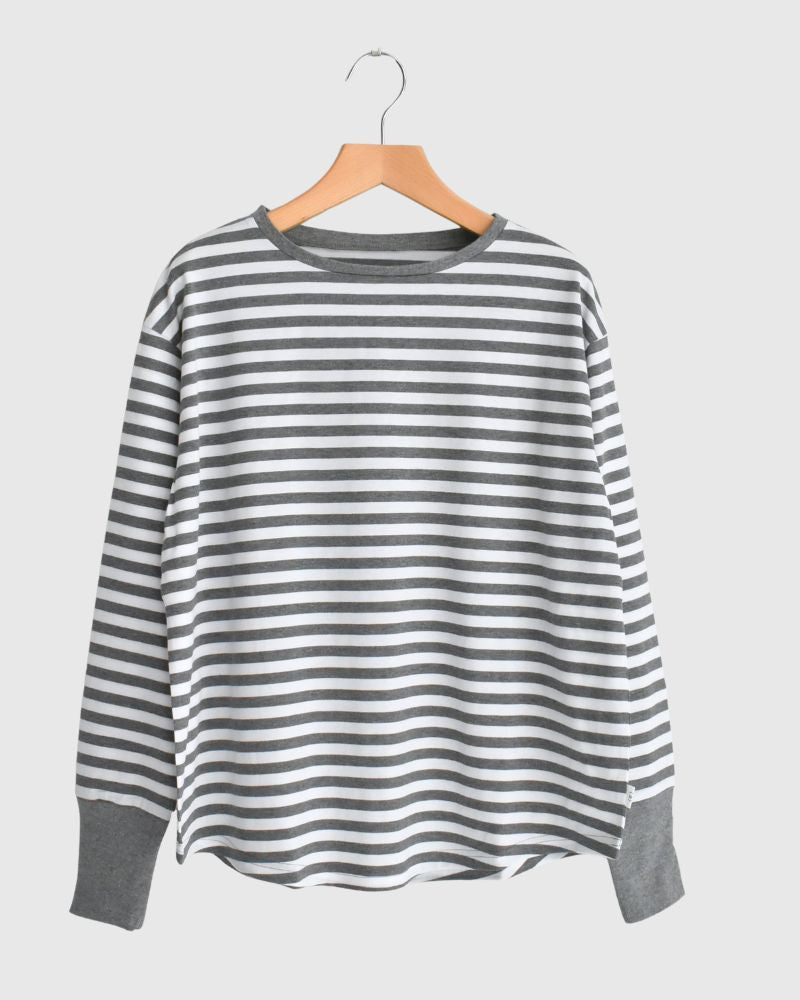 Gizandi Jersey Striped Long Tee in Charcoal/Off