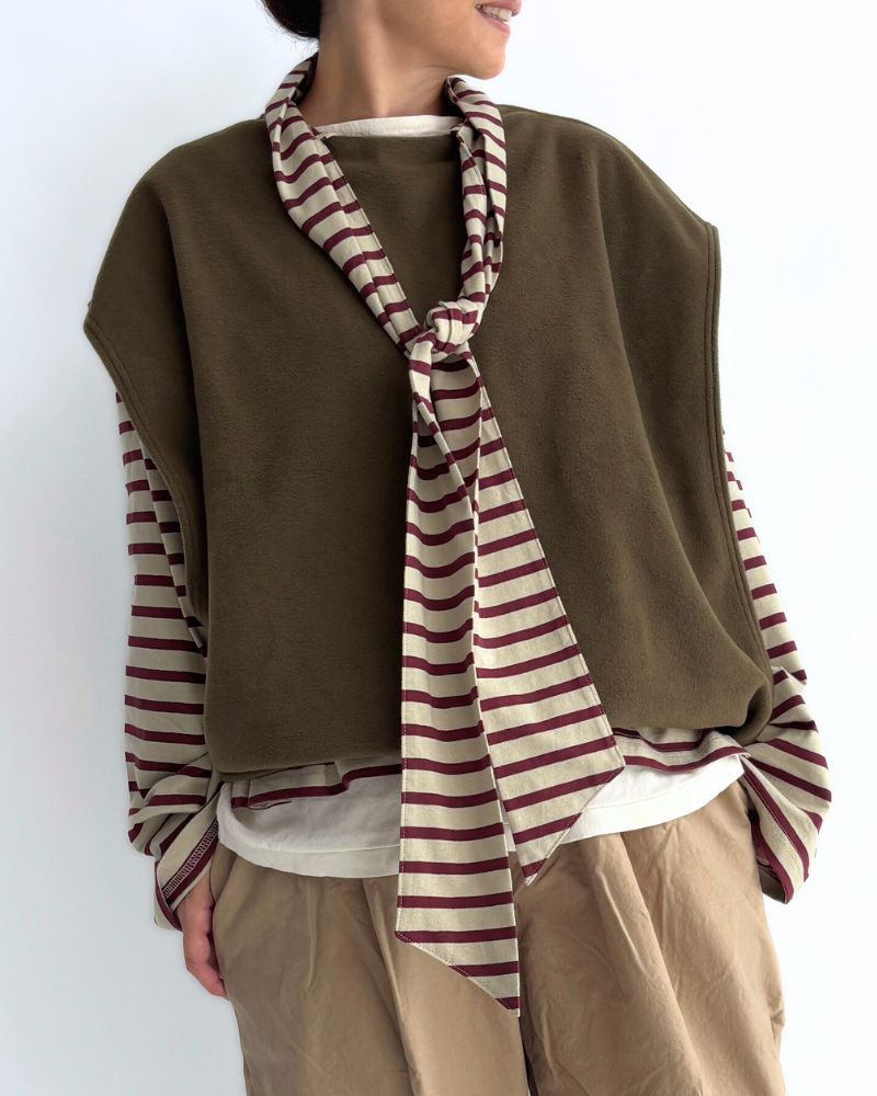 Utility Fleece Wide Vest in Khaki