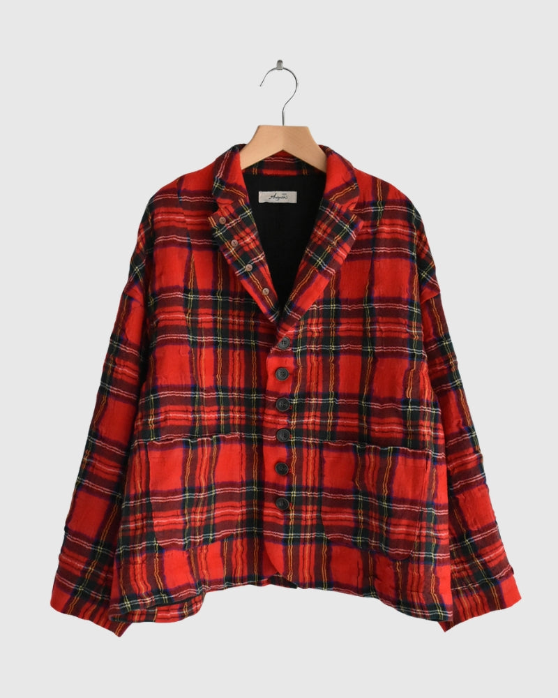 Cotton Wool Tartan Check Jacket in Red