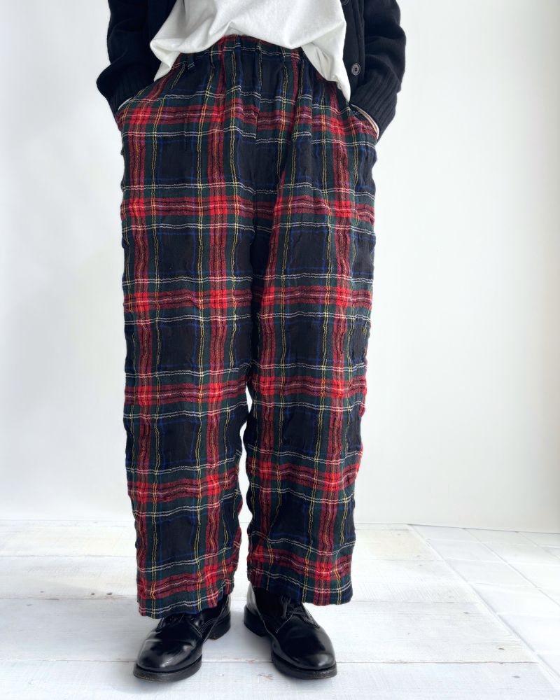 Cotton wool tartan check pants in Black