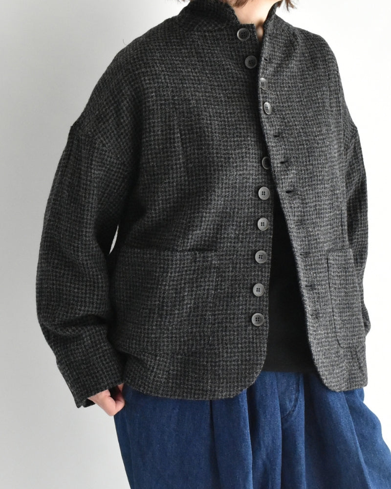 Wool Gauze Houndstooth Jacket in Charcoal