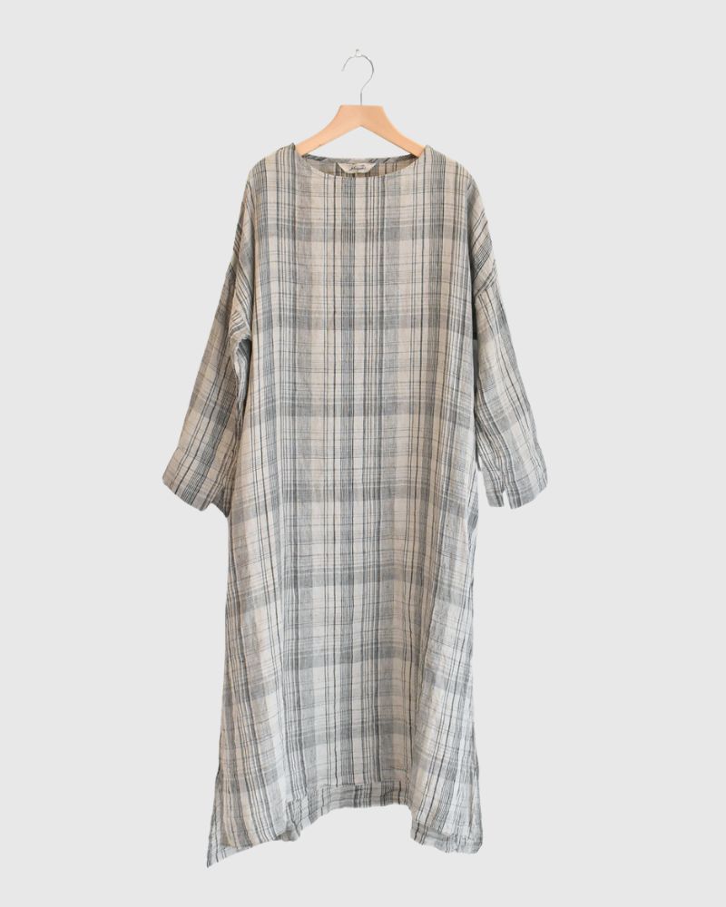 Linen Check Dress in Natural