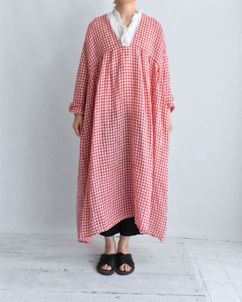 Gingham Check Linen Dress in RedCheck