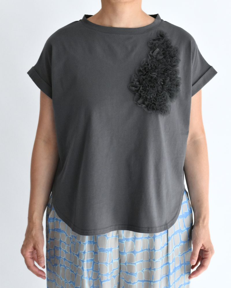 Tulle Embroidered Cotton Jersey Pullover 'NATTI' in Charcoal