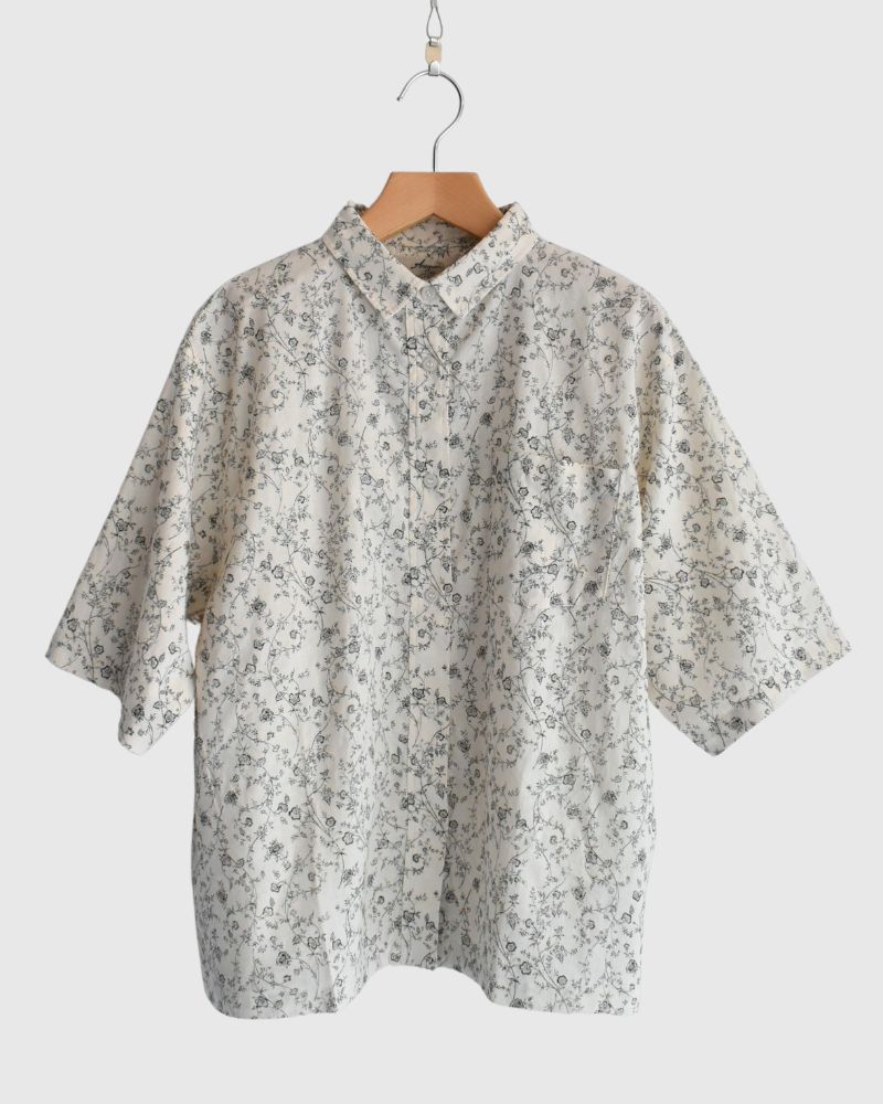 Linen cotton flower shirt in Natural