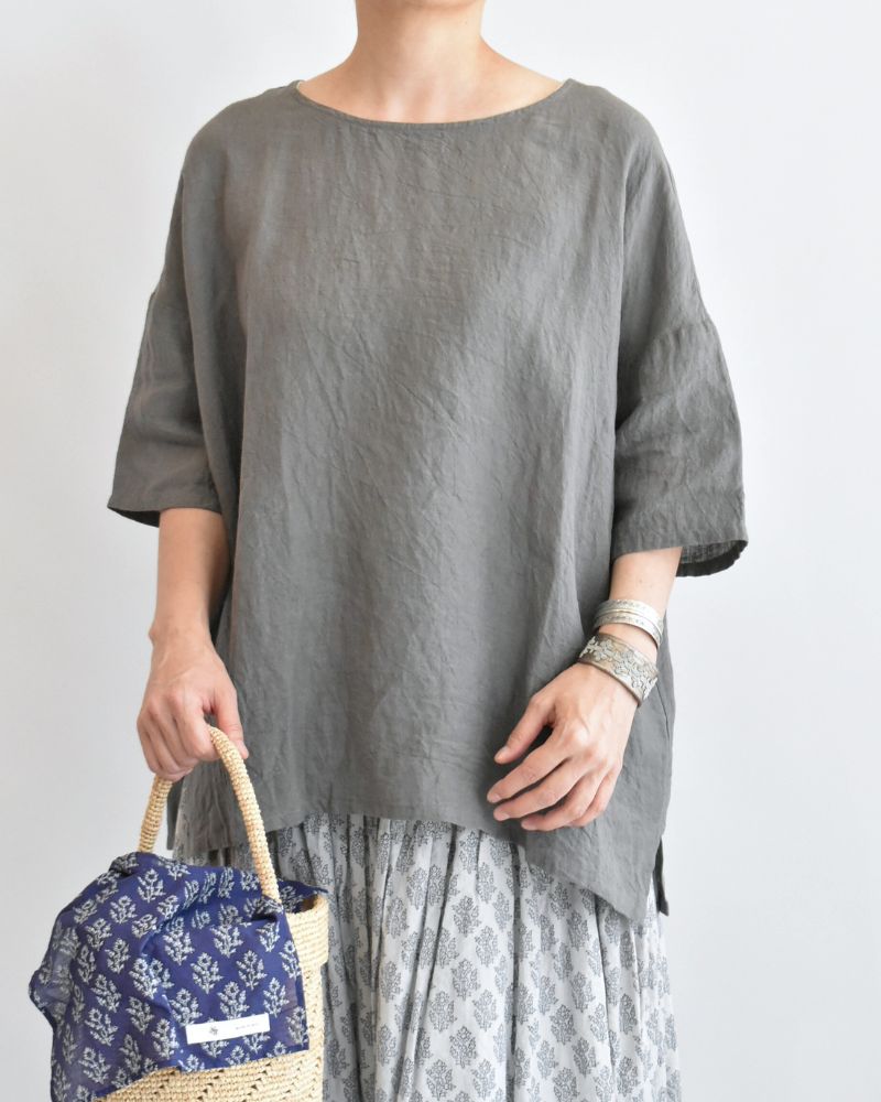 Crew neck T-blouse (LINEN) in DarkGray