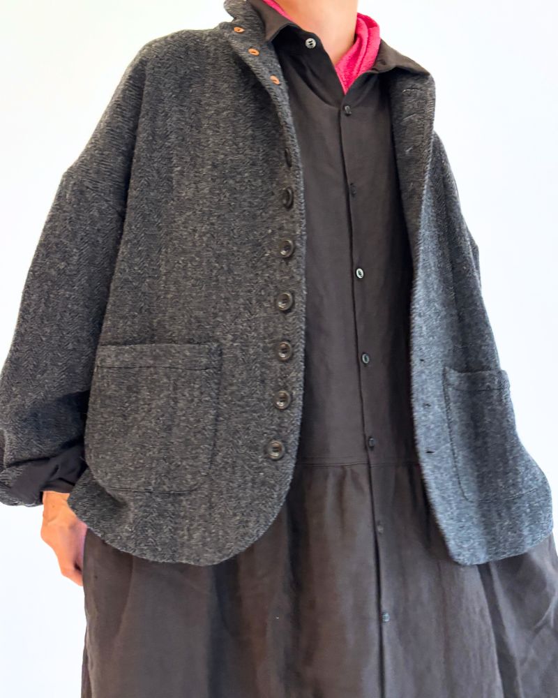 Wool Herringbone Wool Jacket in Black