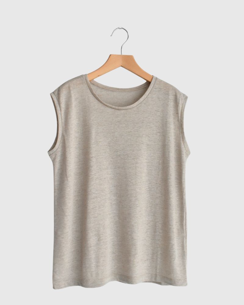 Crewneck Sleeveless T-Shirt in Natural