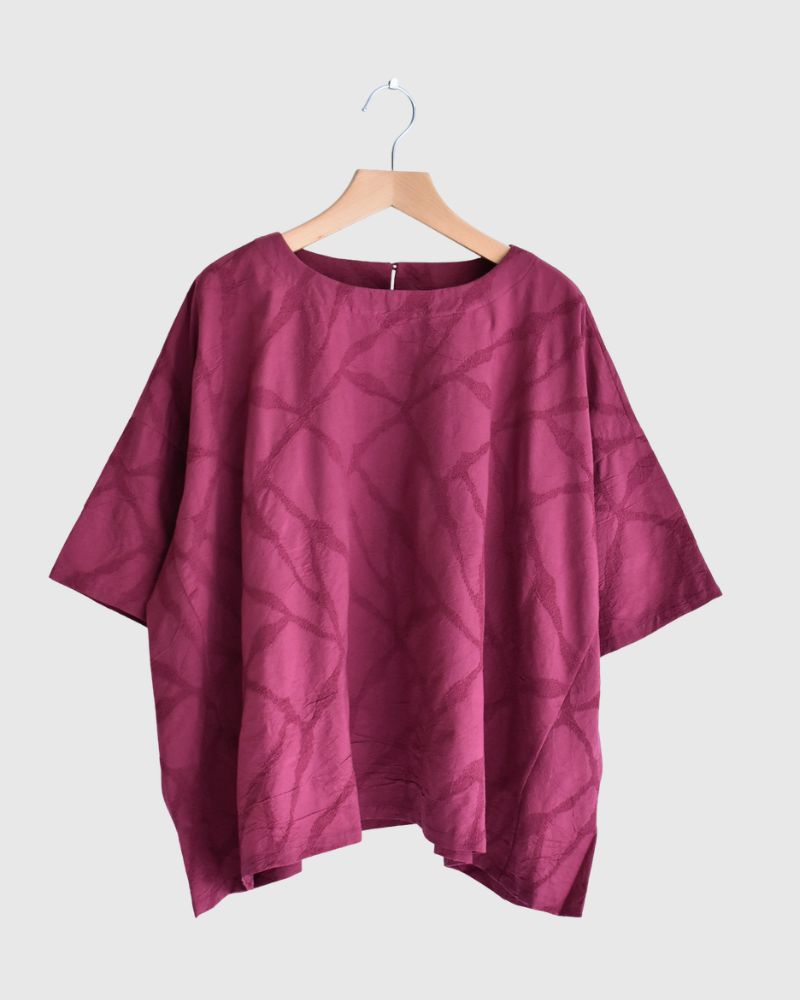 Panel Pullover Blouse (Embroidered) in Rose
