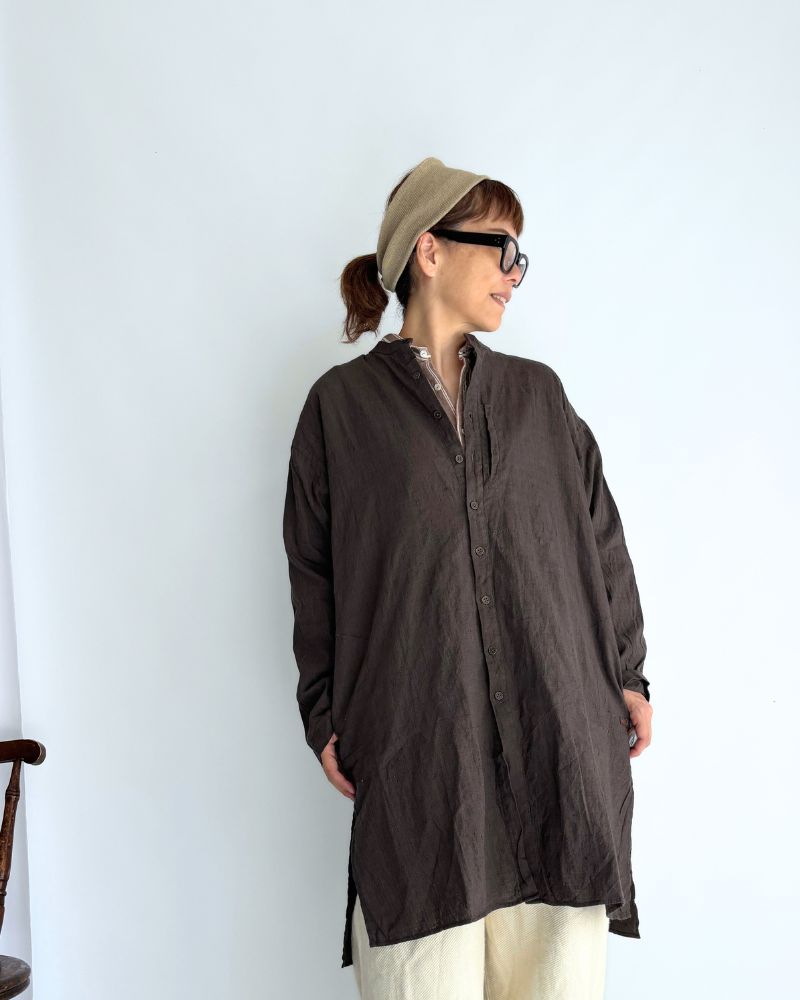 Hand Span Cotton Linen Kameez Tunic in DarkBrown