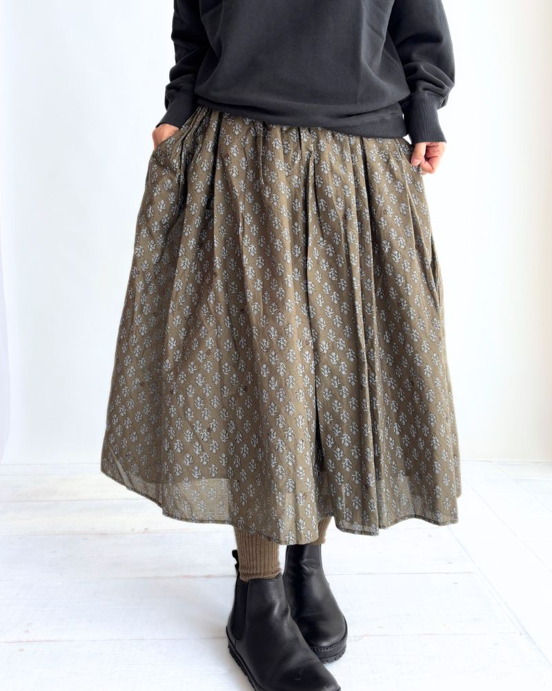 RAJASTAN TUCK GATHERED SKIRT WITH LINING in Olive
