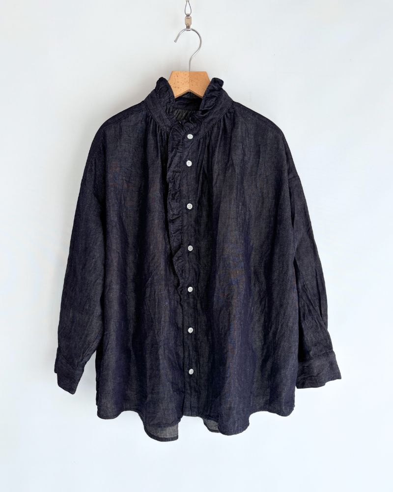 Denim ruffle blouse in IndigoDenim
