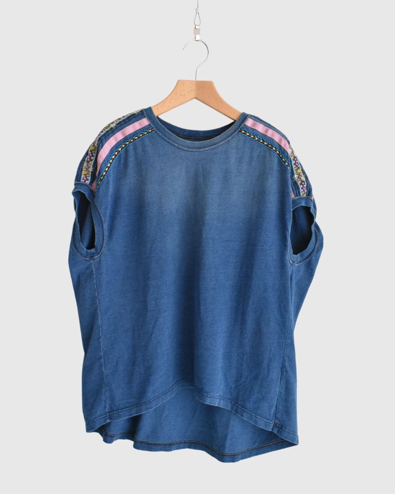 Vintage-style Tyrolean Tape Sleeveless T-shirt in Navy