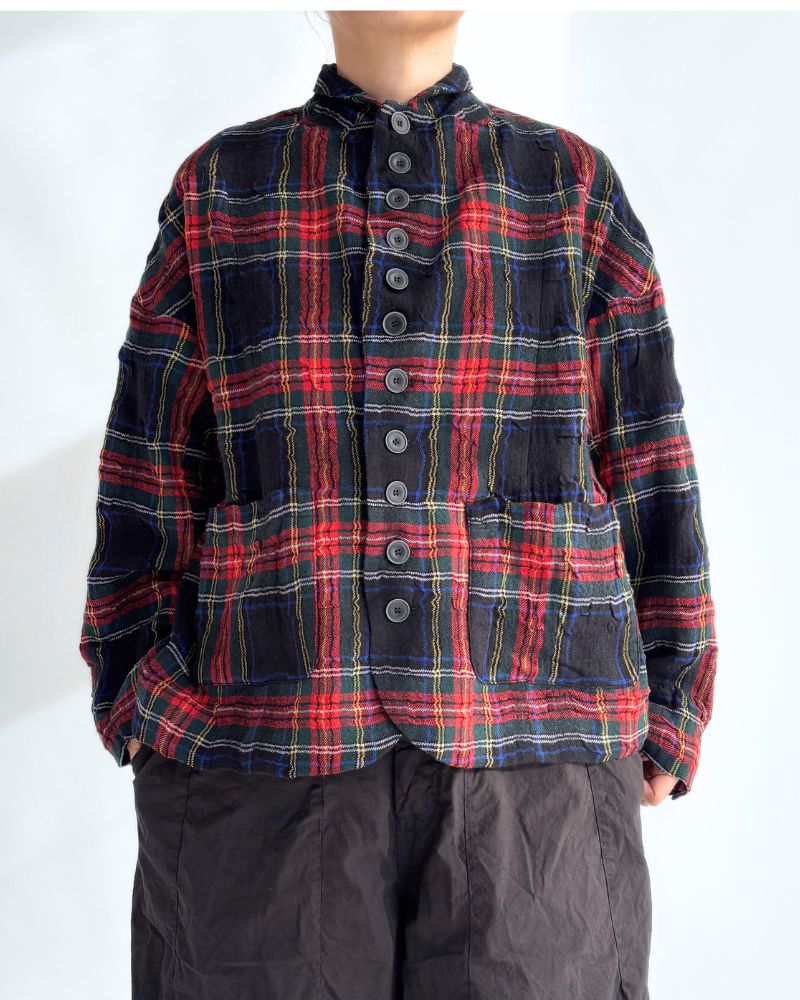 Cotton wool tartan jacket in Black
