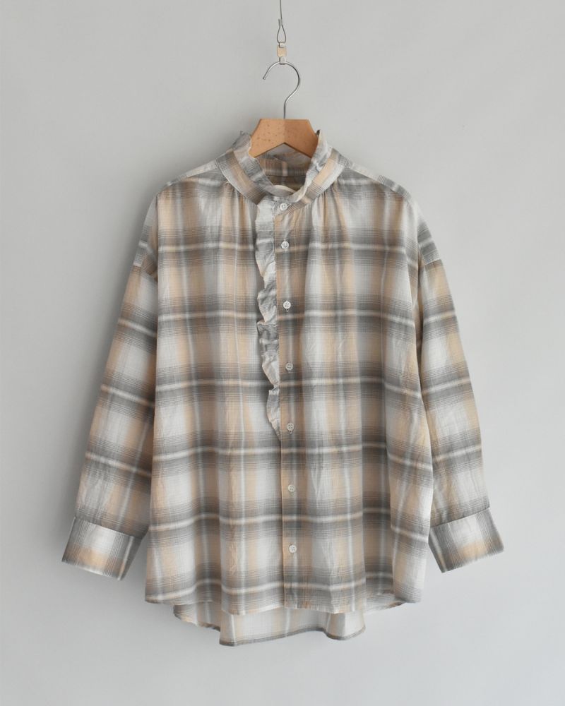 Light Madras Ruffle Blouse in Light Charcoal
