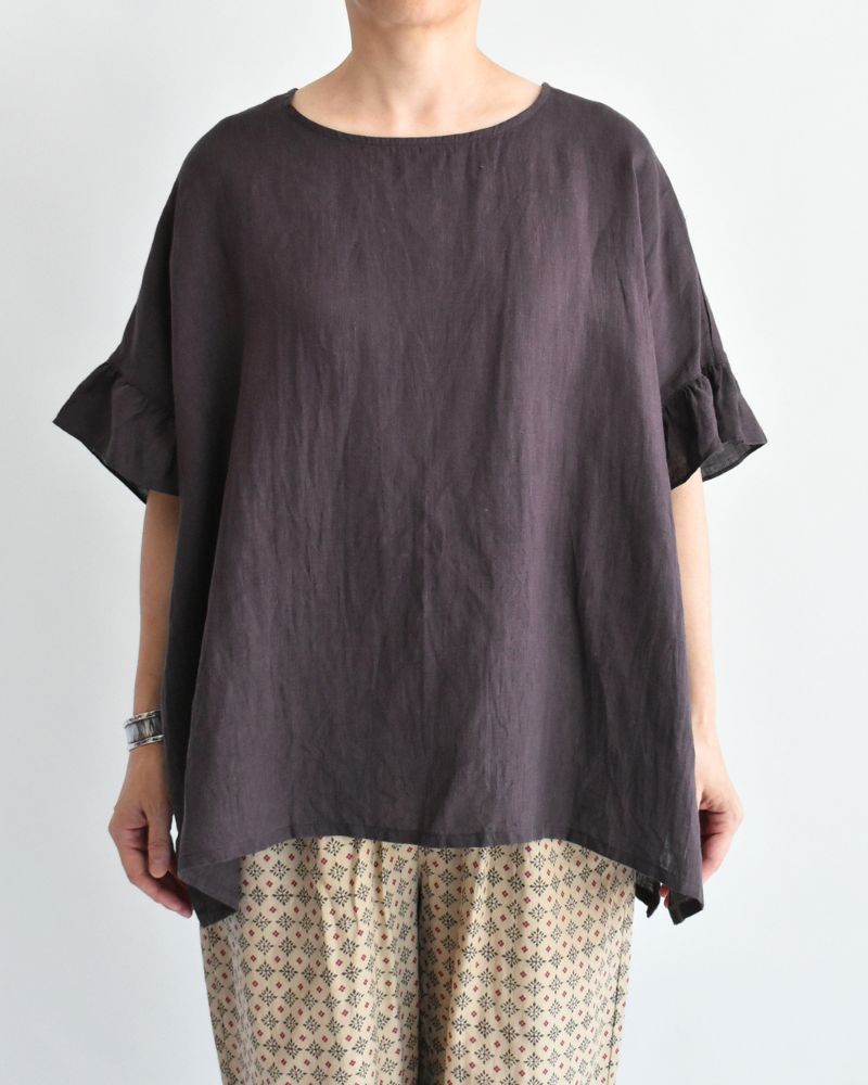 Frill Top Blouse in Brown