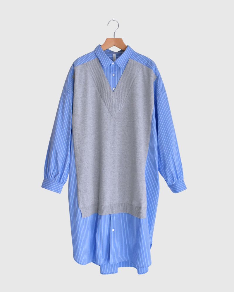 Knit vest layered striped shirt dress 'APOLU' in Saxe
