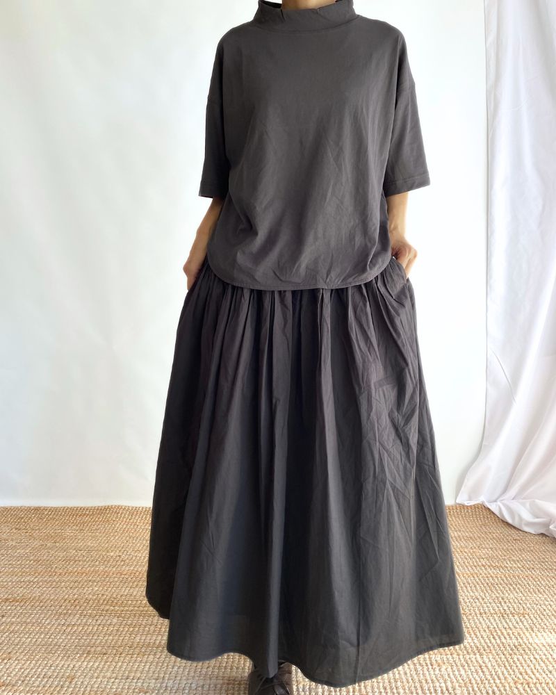 60s ORGANIC CAMBRIC MINI PINTUCK FLARED SKIRT In Charcoal Gray