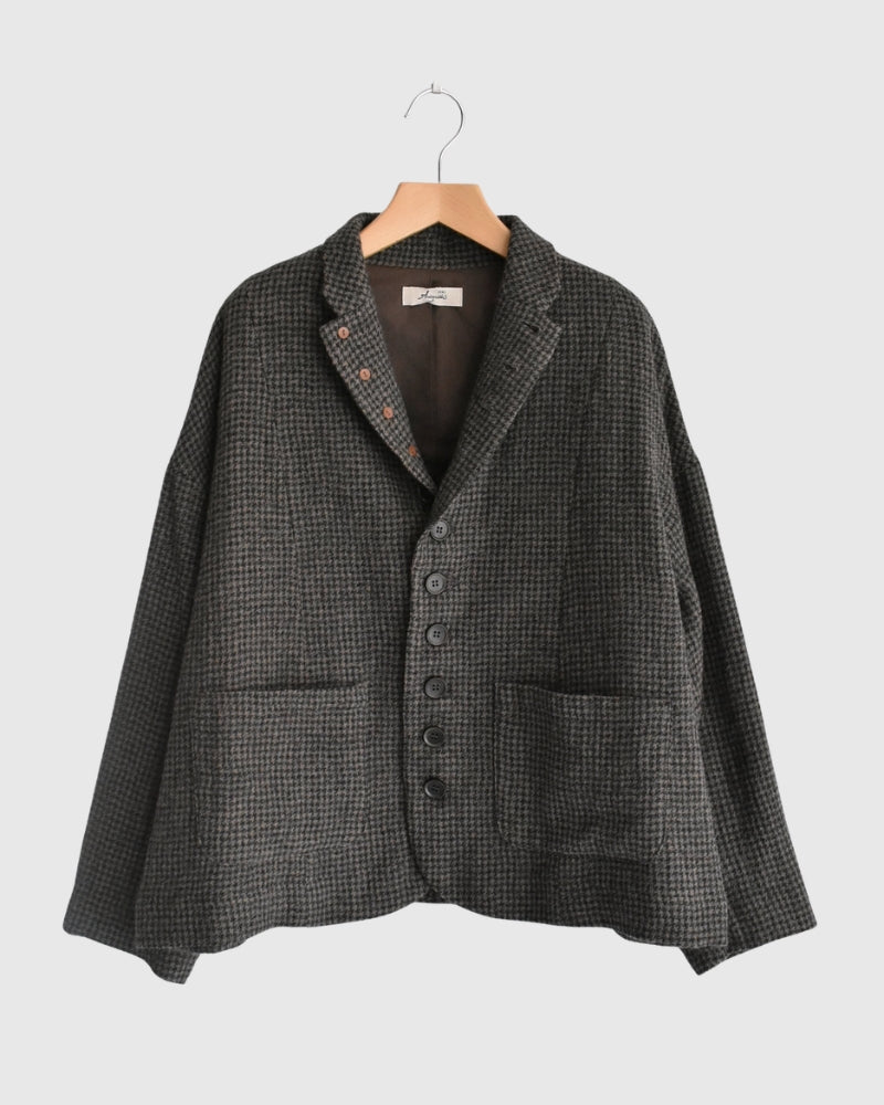 Wool Gauze Houndstooth Jacket in Mocha