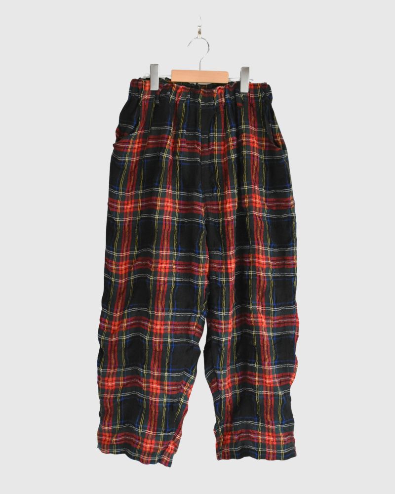 Cotton wool tartan check pants in Black