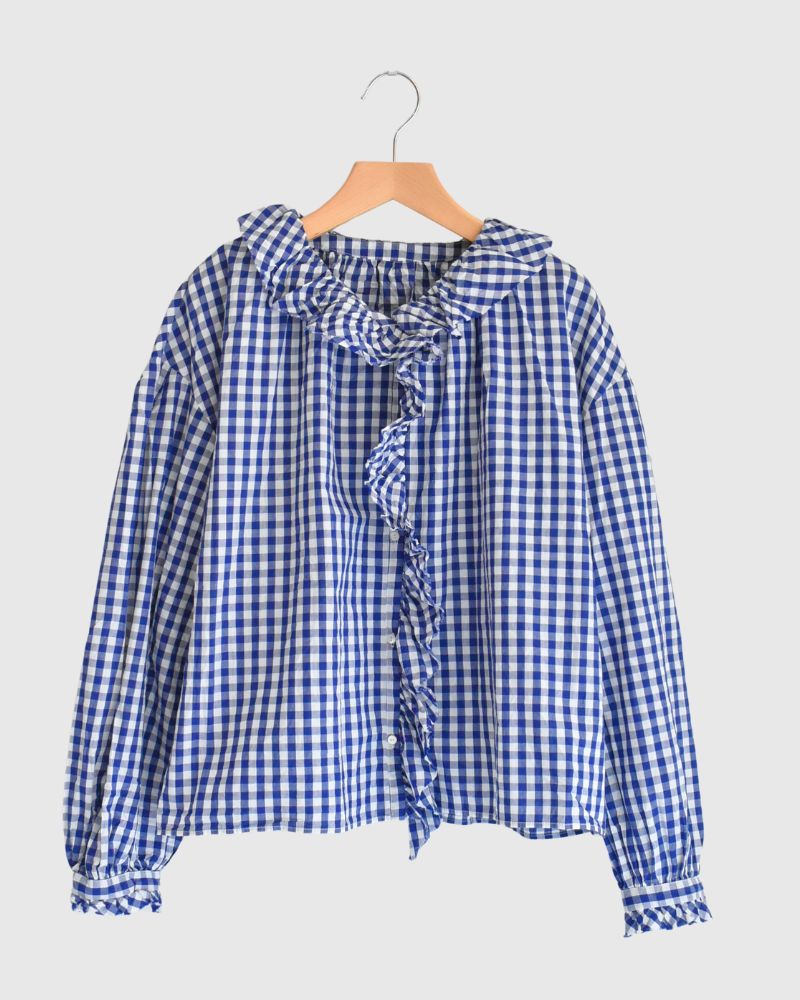 Frill Blouse in BlueCheck