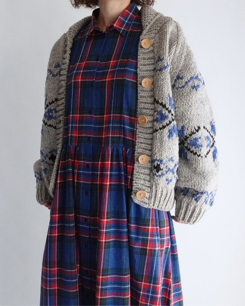 Wool Hand Knit Cardigan in Gray