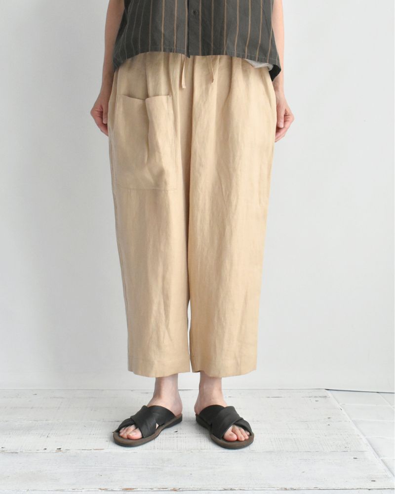 Asymmetric Pocket Baker Pants (LINEN) in Beige