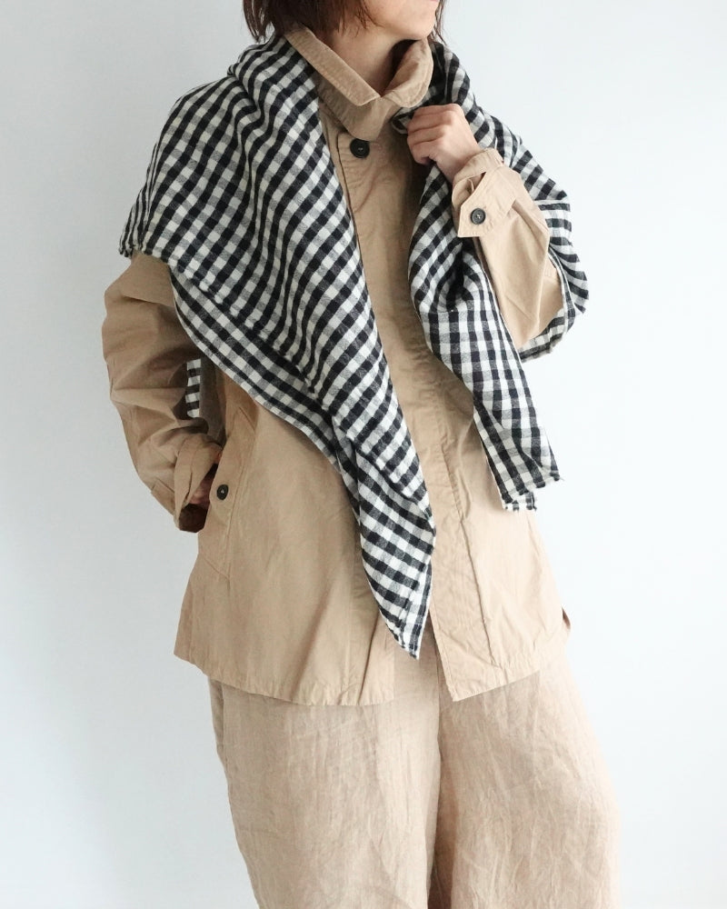 Wool Linen Gingham Check Stole in Ivory/Black VC-2913 | Veritecoeur - miel