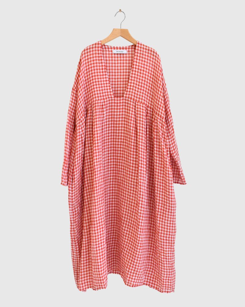 Gingham Check Linen Dress in RedCheck