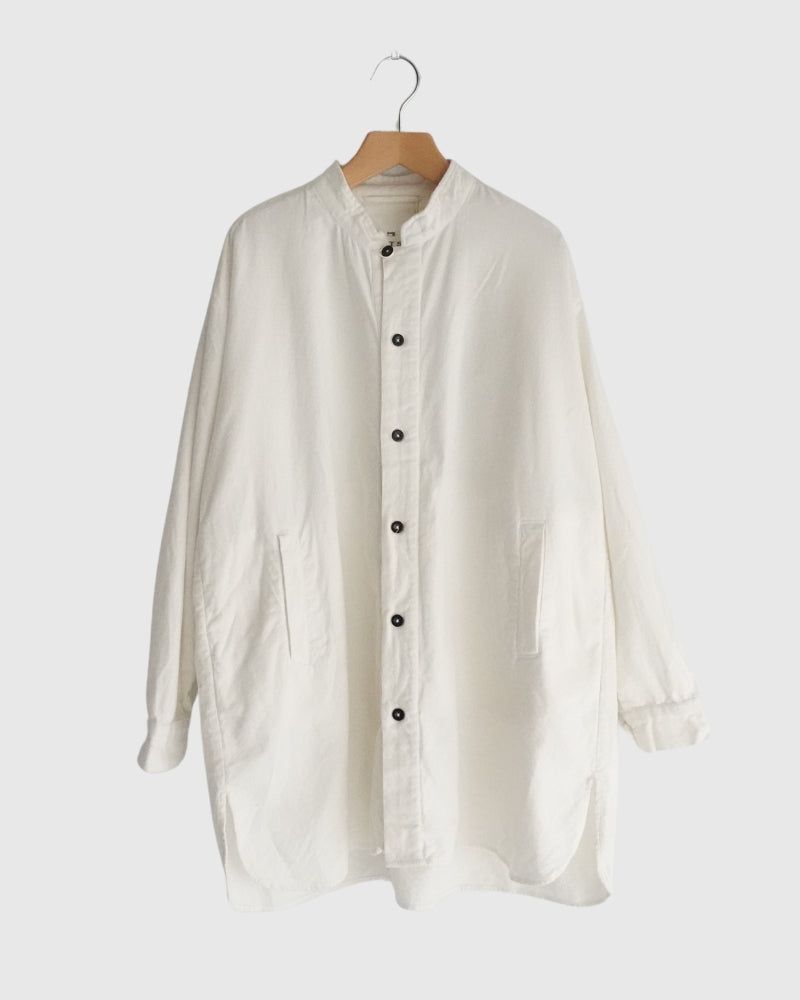 Cotton Flannel Stand Collar Shirt in White INHT2673D | HTS - miel