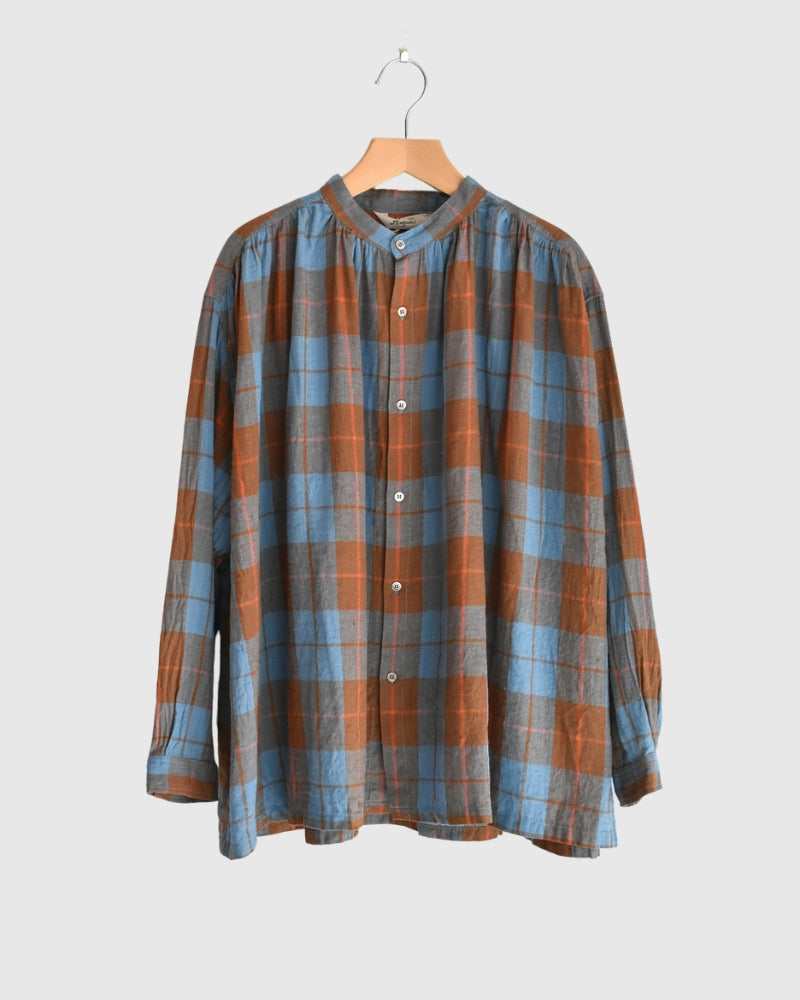 Linen Cotton Check Shirt in Blue
