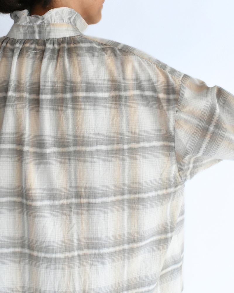 Light Madras Ruffle Blouse in Light Charcoal