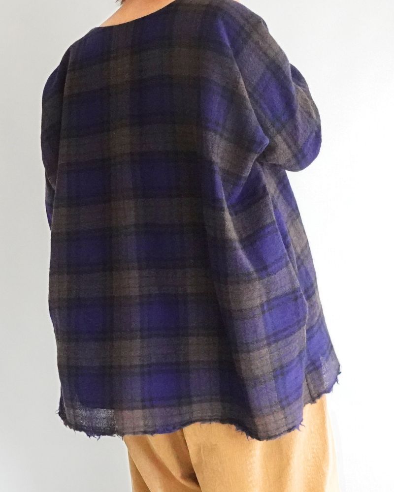 Wool Gauze Voile Reversible Top in Navy/Brown