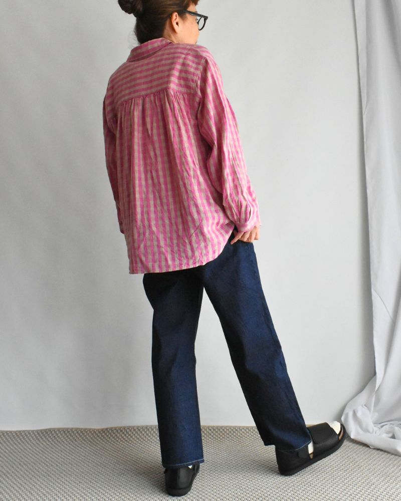 Linen Cotton Gingham Shirt in Pink/Natural