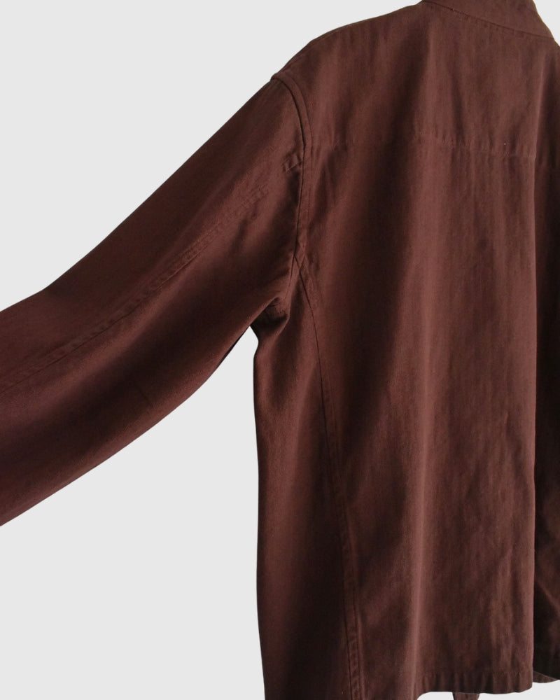 Stand Collar Double Breast Jacket in Burgundy