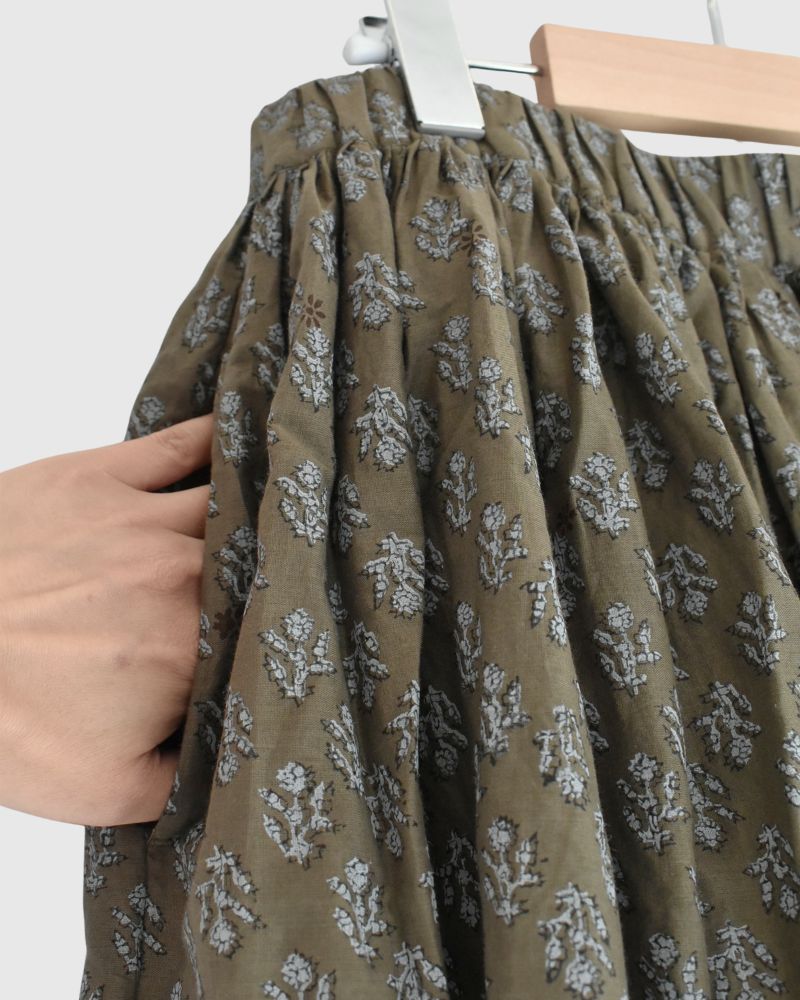 RAJASTAN TUCK GATHERED SKIRT WITH LINING in Olive