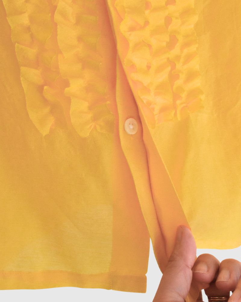 RAY-SILK French Sleeve Frill Blouse in Yellow