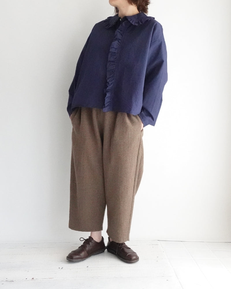Collar & Front Frill Blouse in Navy